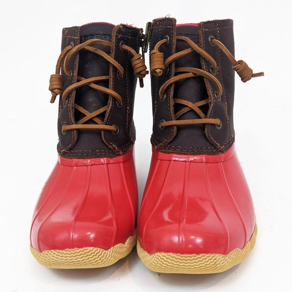 Sperry Saltwater Leather Duck Boots NEW Red Brown - Picture 2 of 12